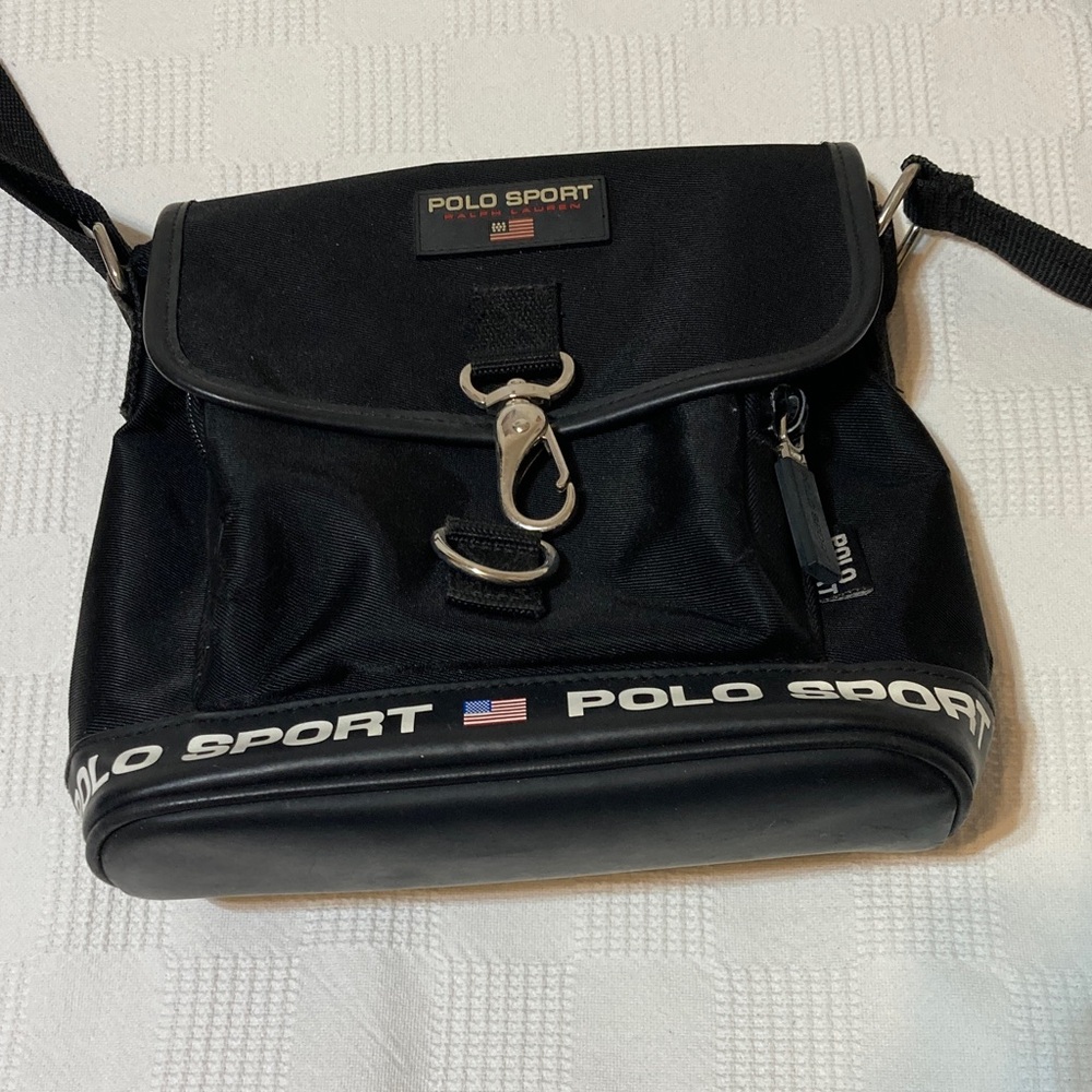 VINTAGE POLO SPORT RALPH LAUREN BLACK NYLON CROSS BODY BLACK BAG - Picture 3 of 16